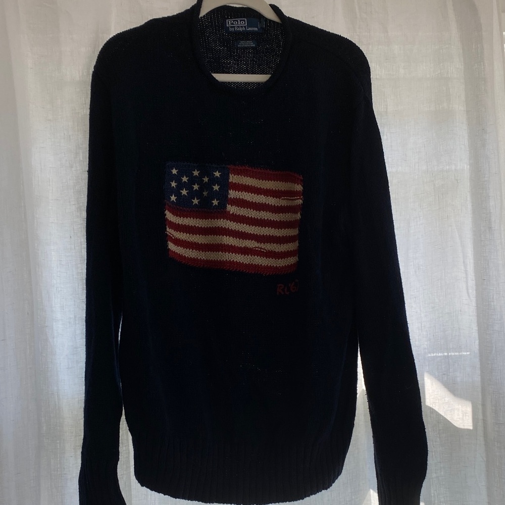 Vintage 1967 Ralph Lauren Dark Blue Sweater with American Flag Design